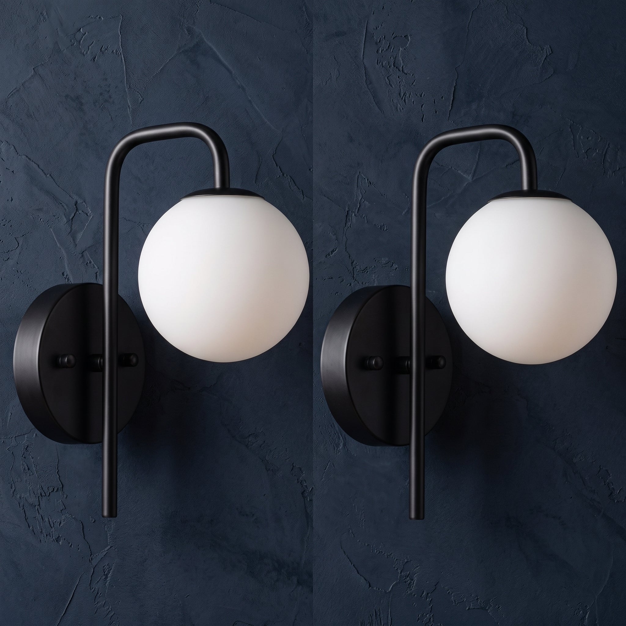  ensemble de 2 appliques murales globe blanc opale design moderne noir