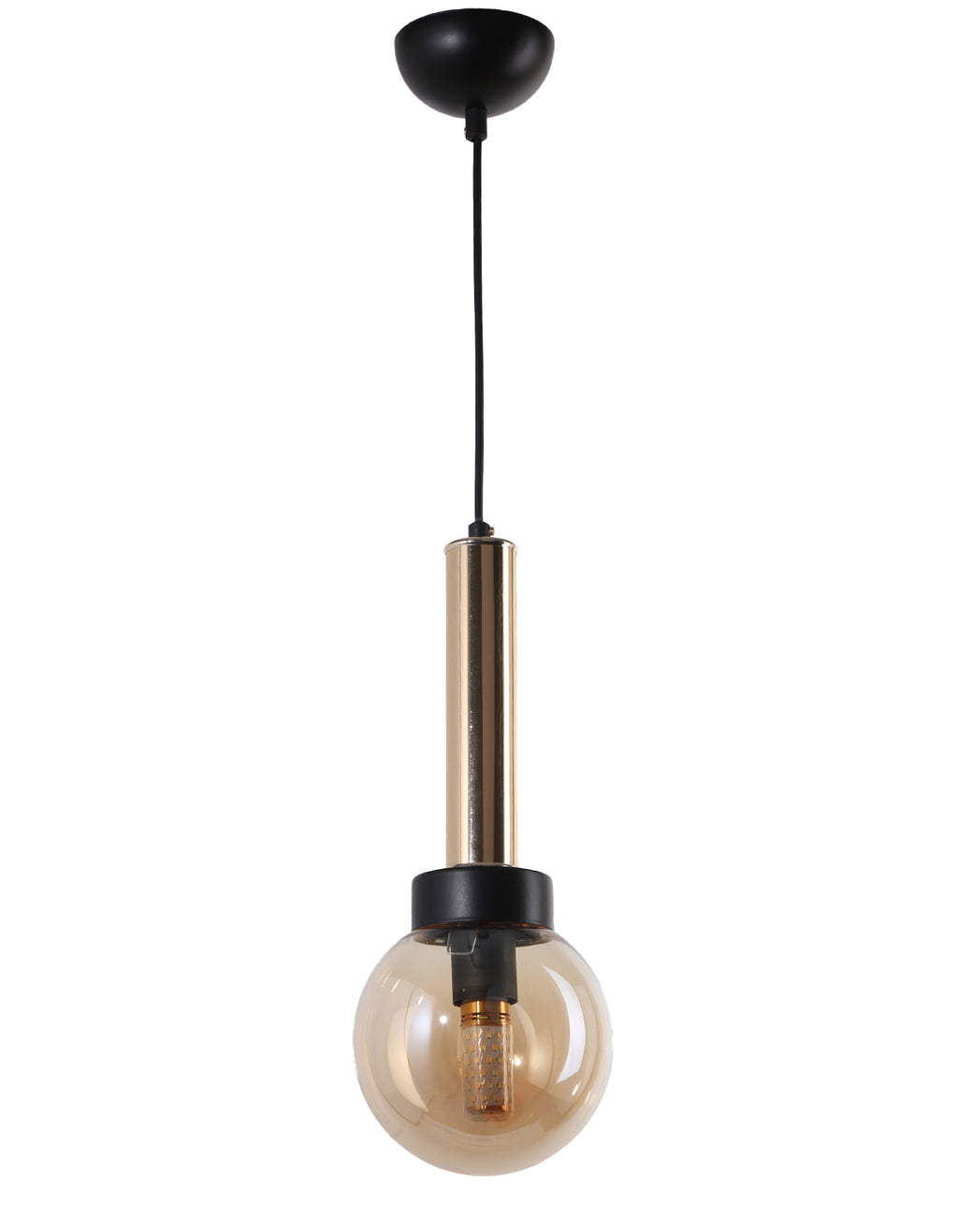 Lustre Suspendu Globe Ambré Détail Doré Design Moderne