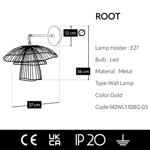 Dimensions et caractéristiques techniques de l'applique murale cage dorée