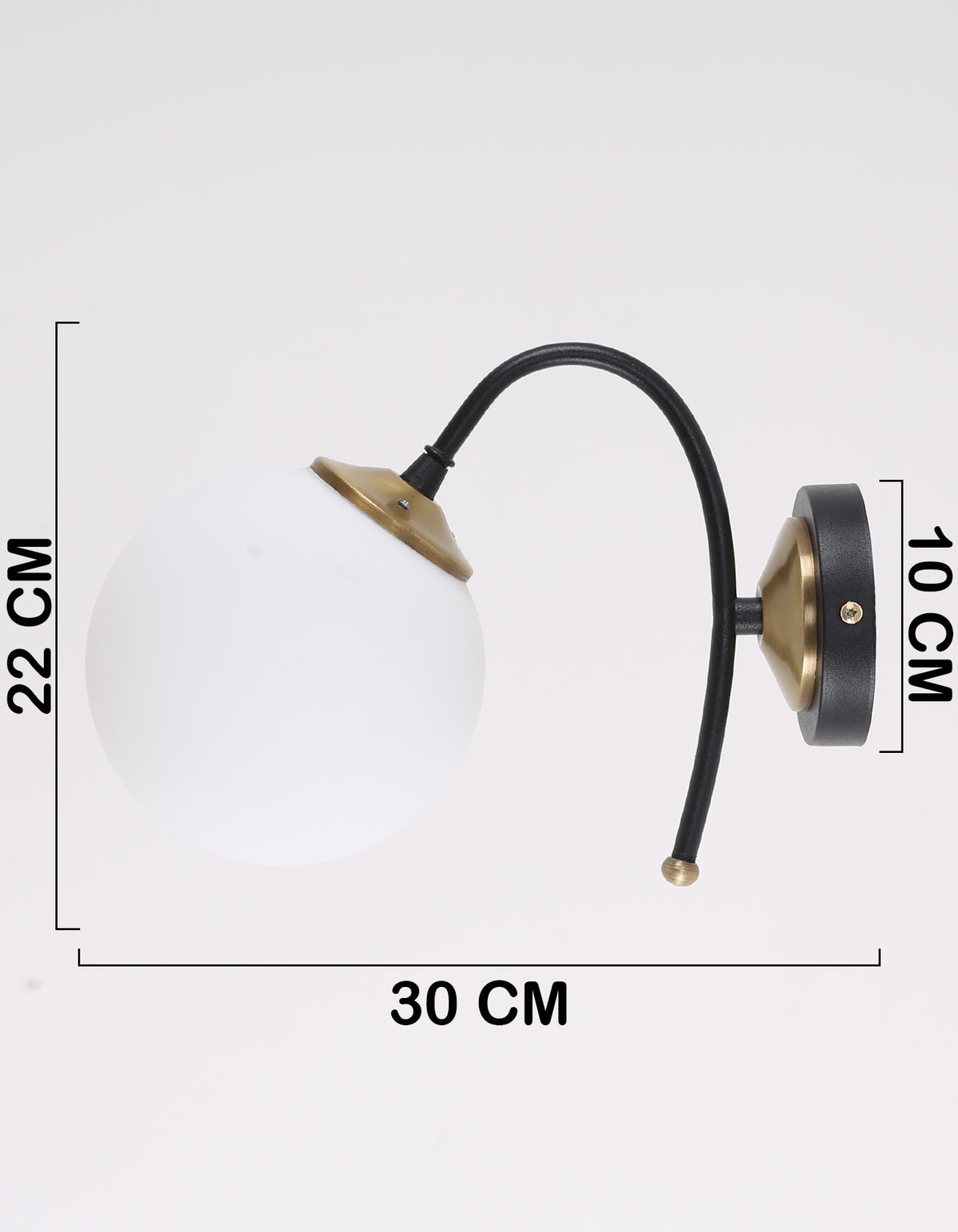 Dimensions de l'applique murale globe blanc opale, hauteur 22 cm et profondeur 30 cm