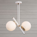 Lustre 2 globes opale blanc structure blanche détails dorés design moderne IP40