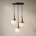 Lustre 3 globes opale blanc cols coniques dorés design moderne