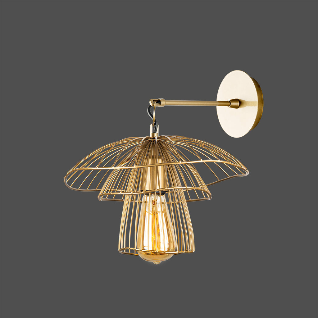 Applique murale champignon cage métal doré artistique 37x36cm