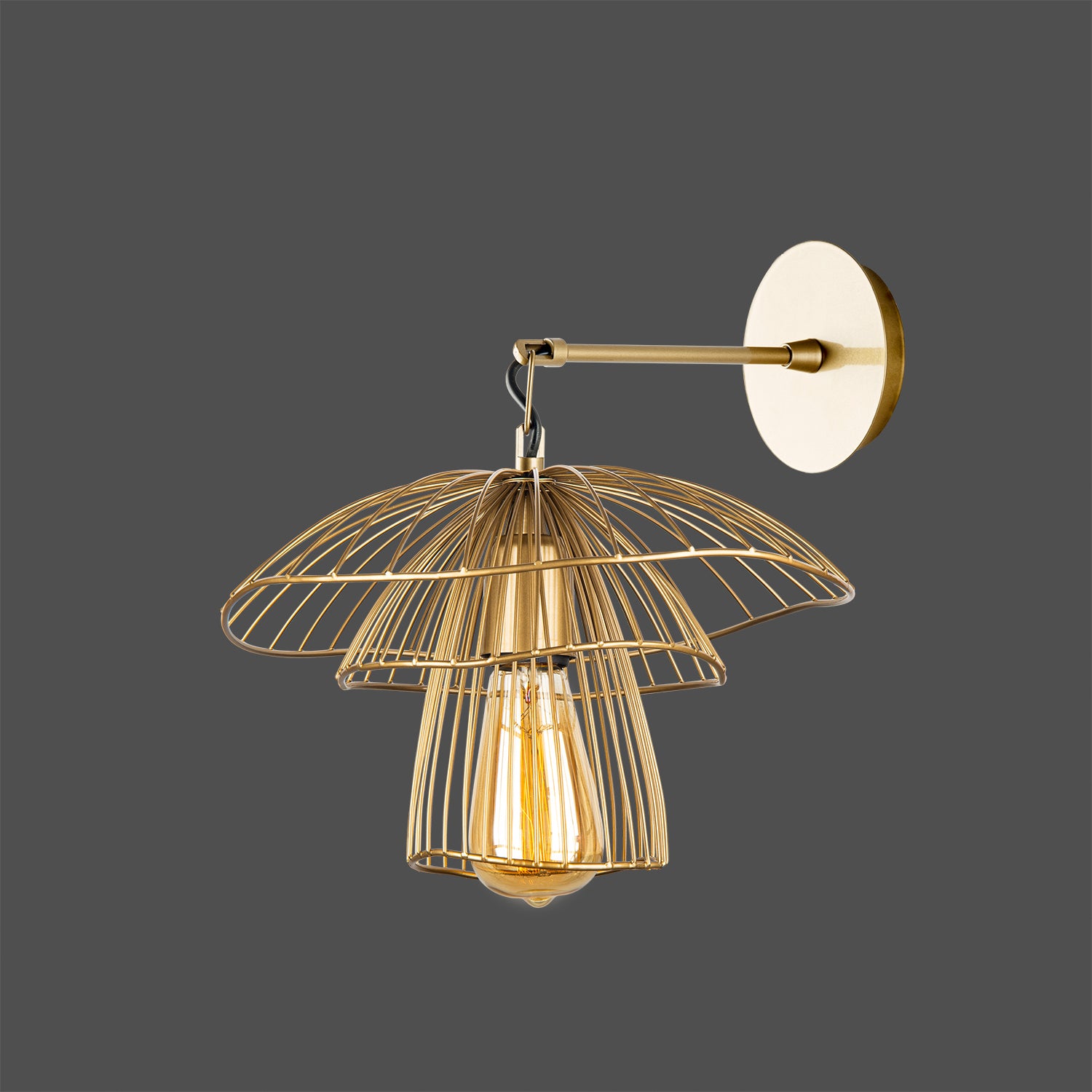 Applique murale champignon cage métal doré artistique 37x36cm