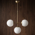 Suspension 3 globes opalin blanc laiton brossé structure T IP40