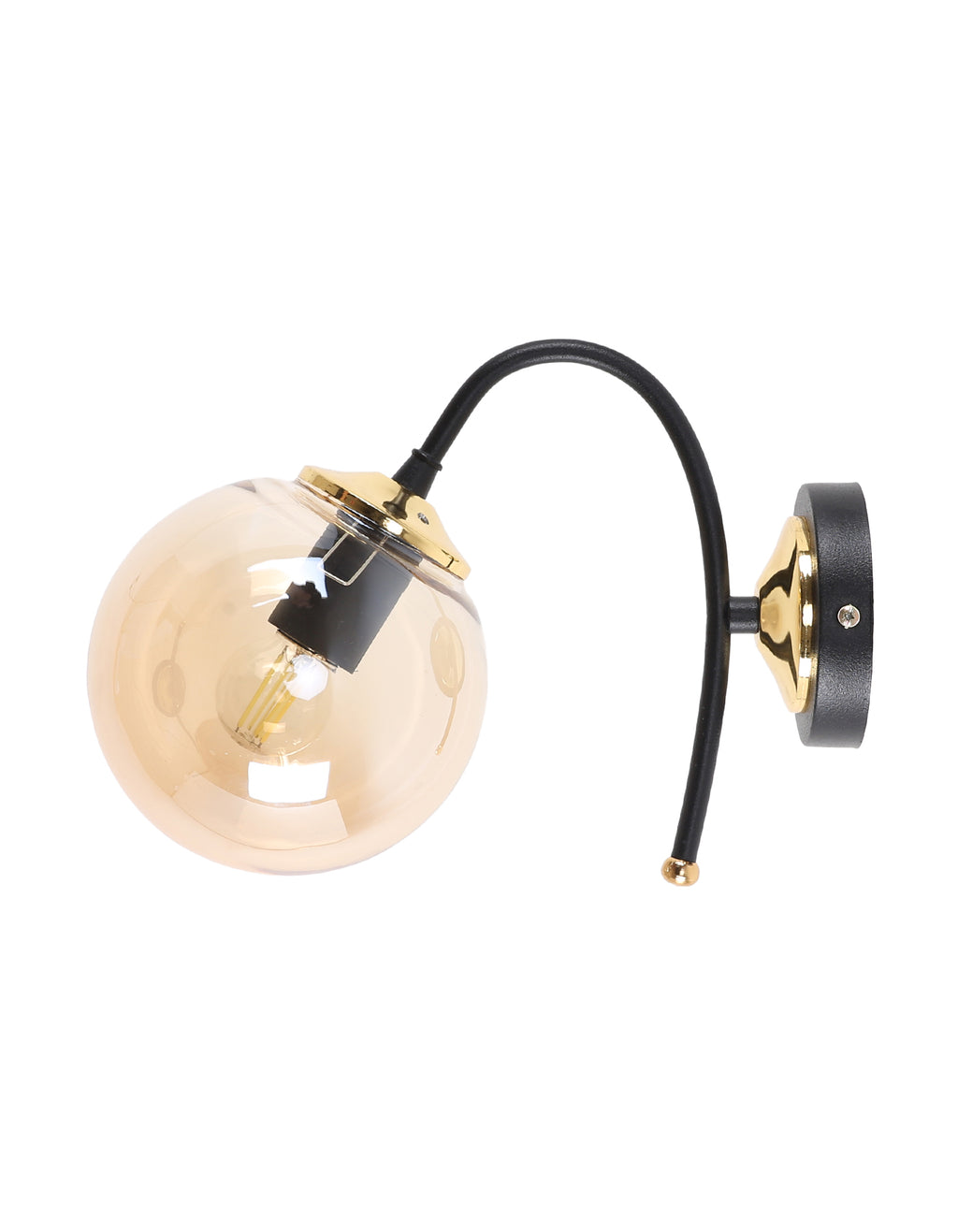 Applique Murale Globe Ambré Transparent Structure Noire Détails Dorés Design Moderne