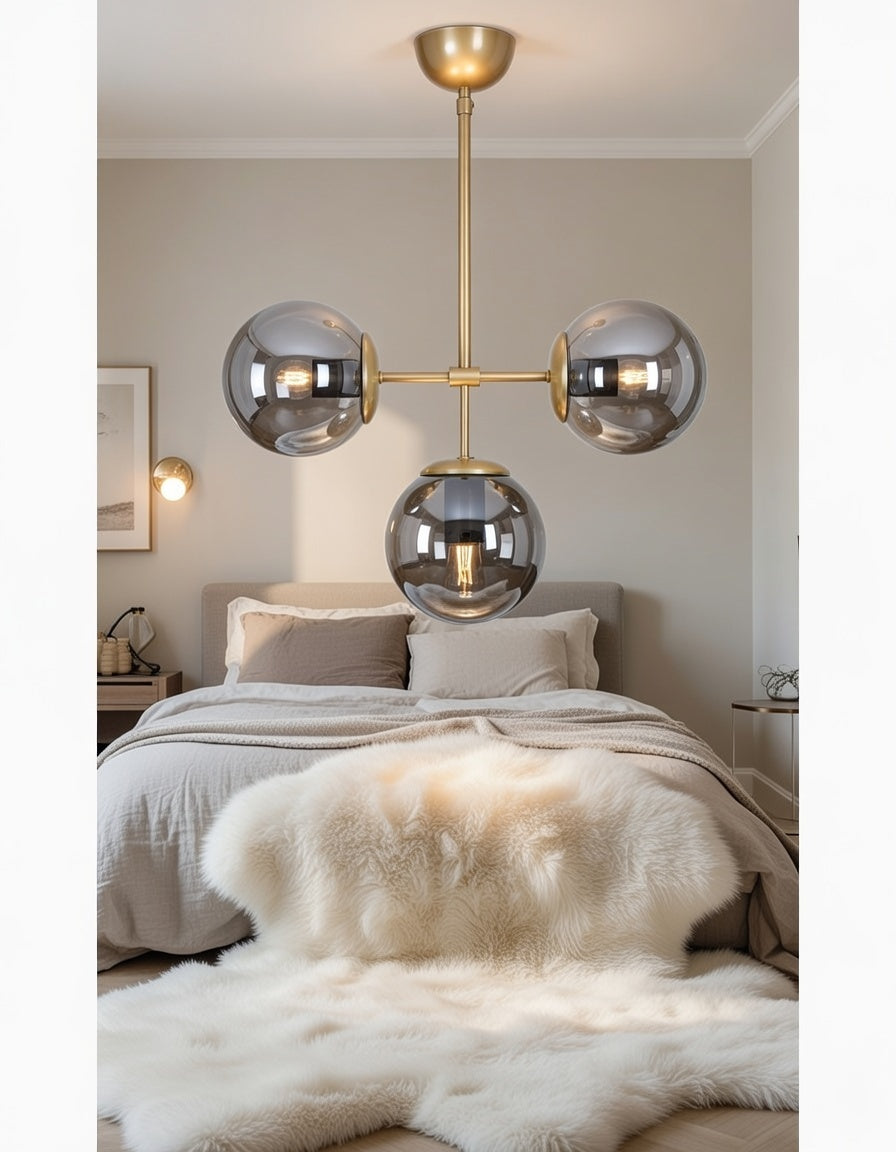 Suspension 3 globes fumé finition laiton