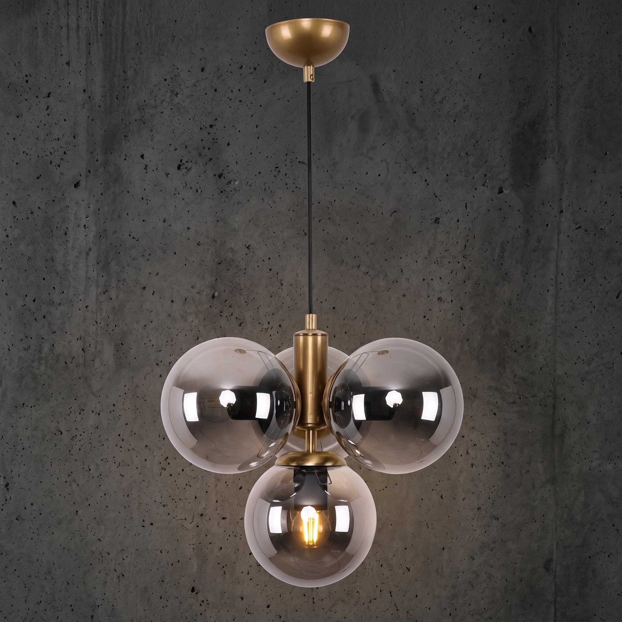 Suspension 4 globes fumé laiton brossé design moderne IP40