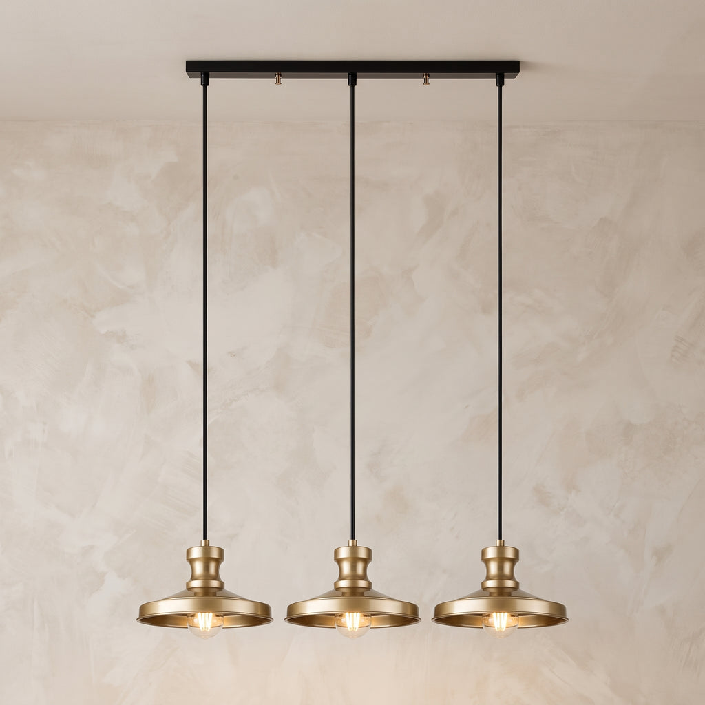 Lustre suspendu triple doré design moderne 72 cm