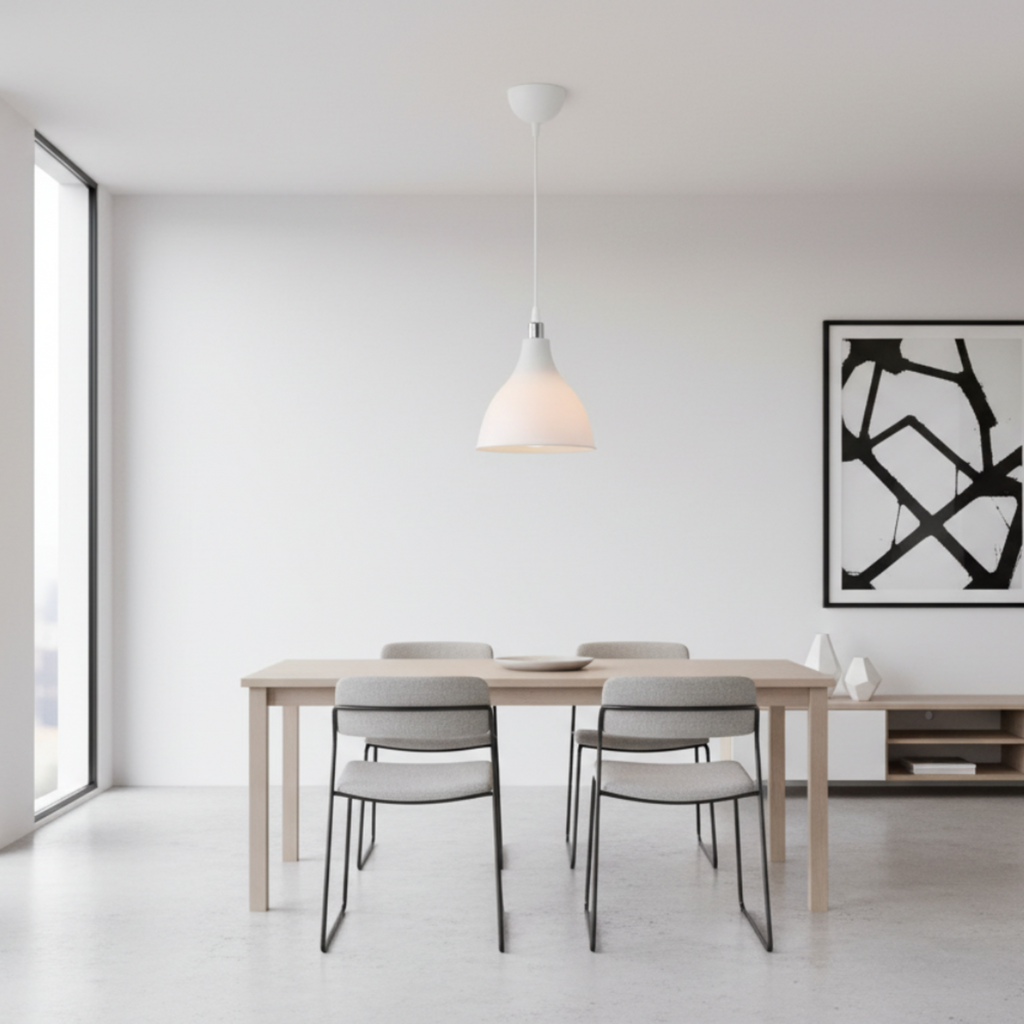 Lustre blanc dans un appartement moderne et contemporain