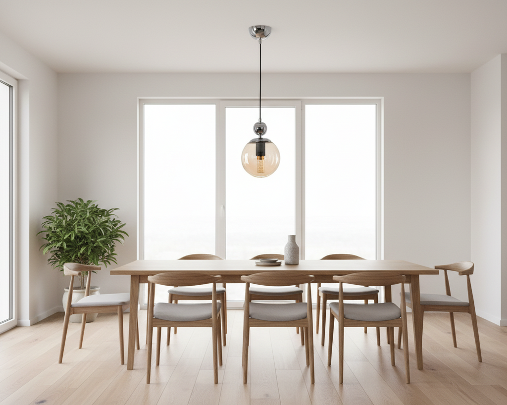 Lustre globe ambré dans un appartement moderne