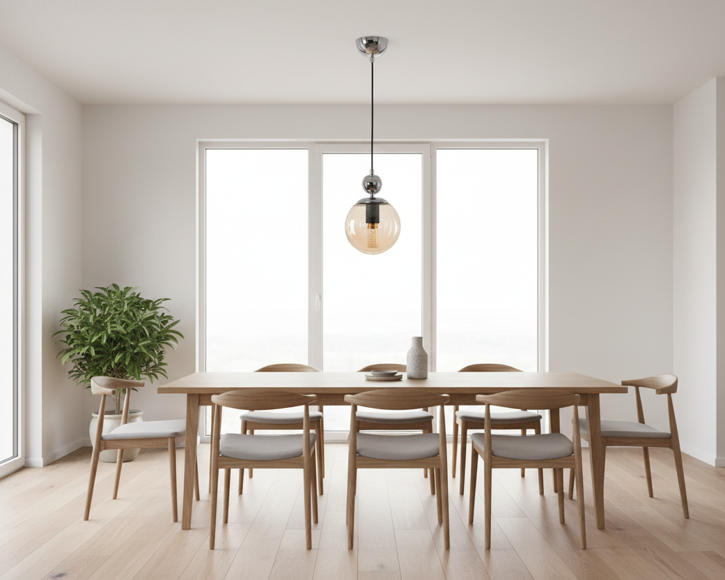 Lustre globe ambré dans un appartement moderne