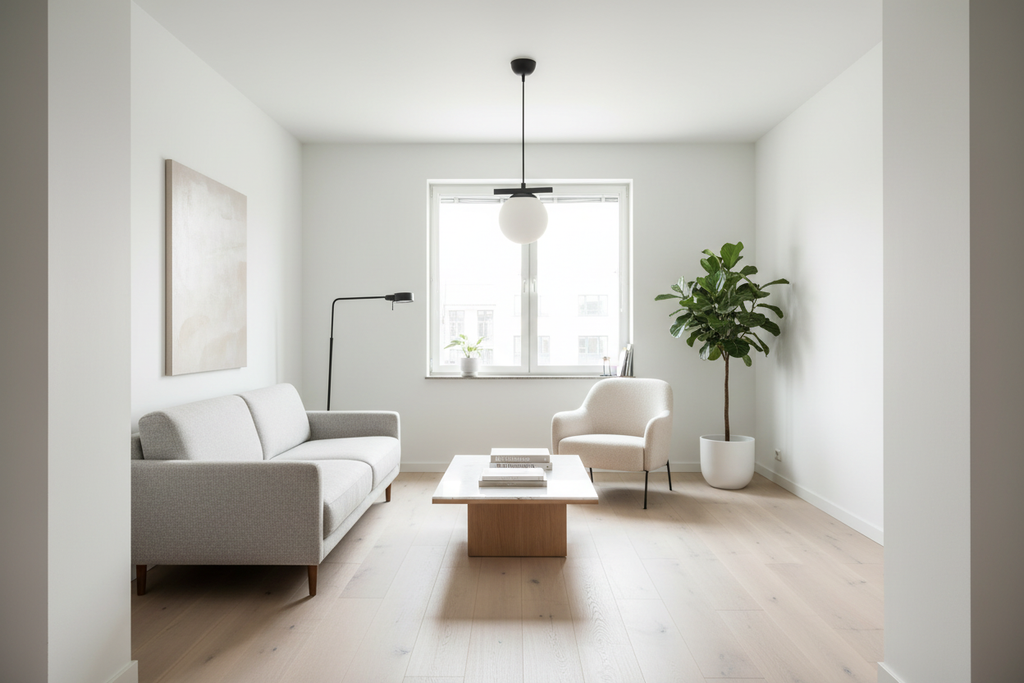 Lustre globe blanc dans un appartement moderne