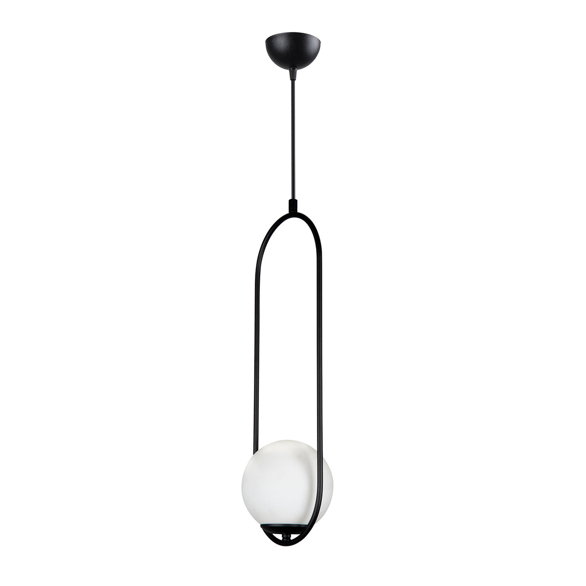 Lustre suspendu à cadre ovale noir avec globe en verre blanc opale