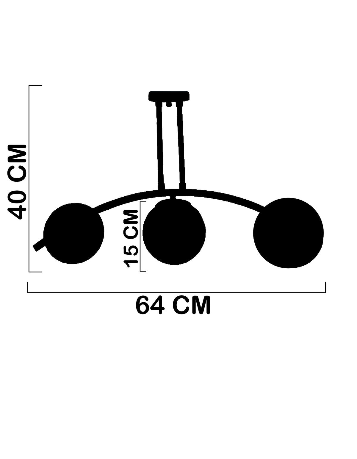 Détail de la structure noir mat et des finitions dorées du plafonnier 3 globes opale
