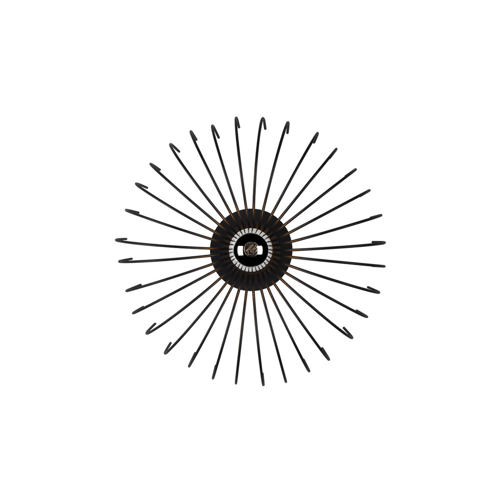 Vue de dessous du plafonnier cage spirale en métal noir mat