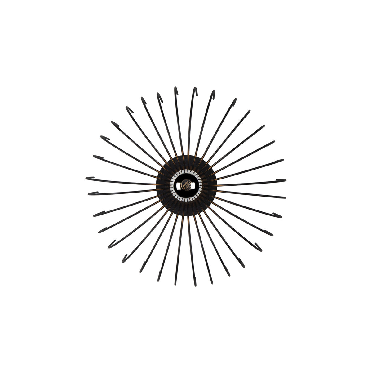 Vue de dessous du plafonnier cage spirale en métal noir mat