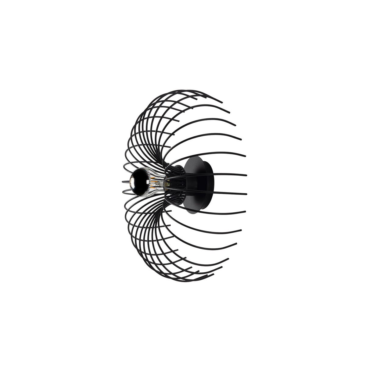 Vue inclinée de la structure filaire en spirale du plafonnier noir