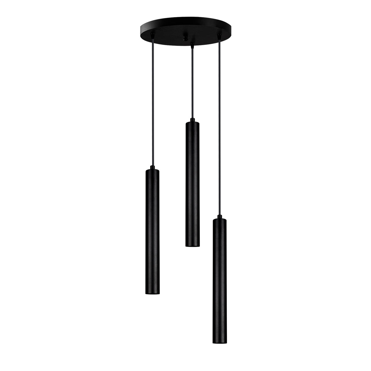 Vue de la suspension triple à 3 cylindres noir mat avec rosace ronde