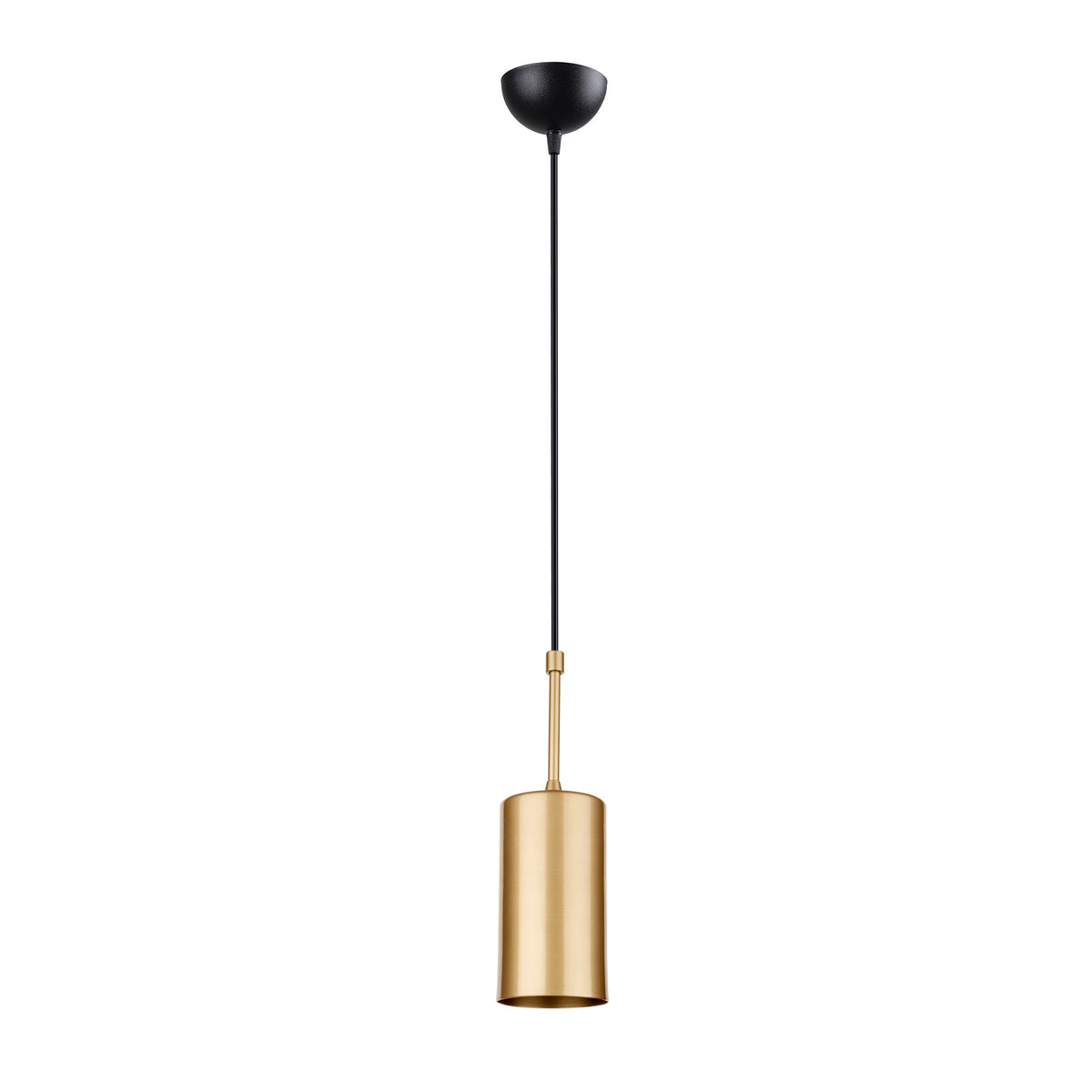 Vue de la suspension cylindrique dorée avec câble et rosace noirs