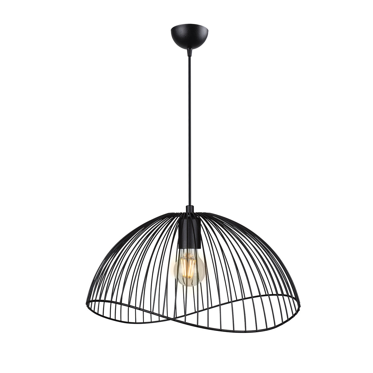 Vue de face de la suspension dôme filaire noire Ø40 cm