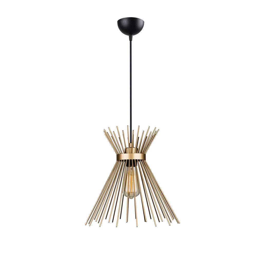 Vue de face de la suspension dorée à rayons métalliques Ø34 cm
