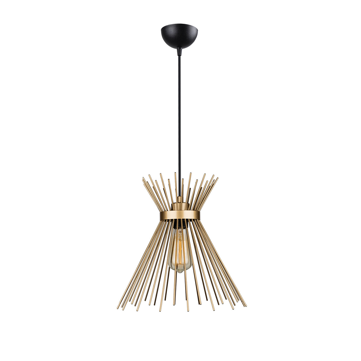 Vue de face de la suspension dorée à rayons métalliques Ø34 cm