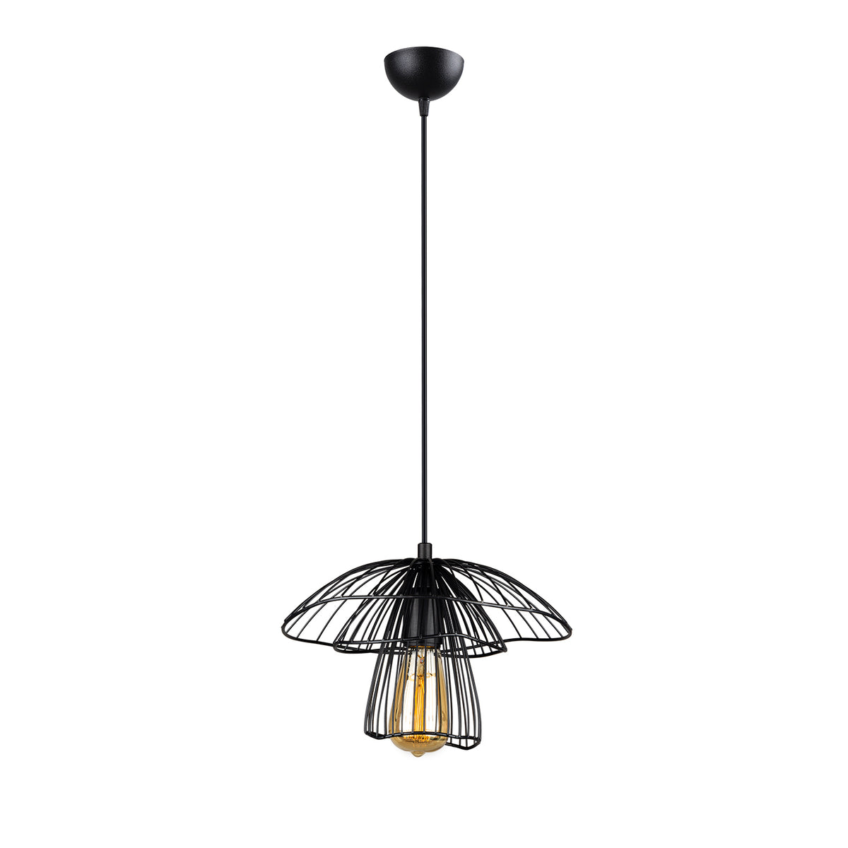 Vue de face de la suspension filaire champignon noire Ø33 cm