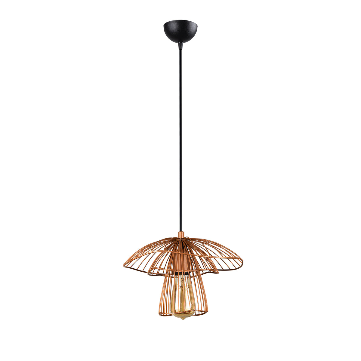 Vue de face de la suspension filaire champignon rosée Ø33 cm