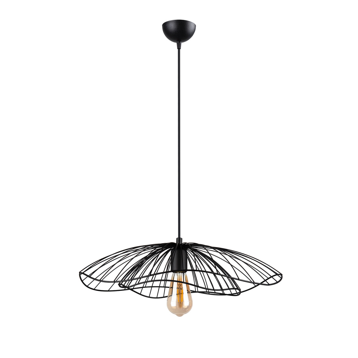 Vue de face de la suspension filaire évasée noire Ø50 cm