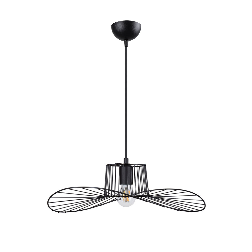 Vue de face de la suspension filaire noire évasée Ø49 cm sur fond blanc