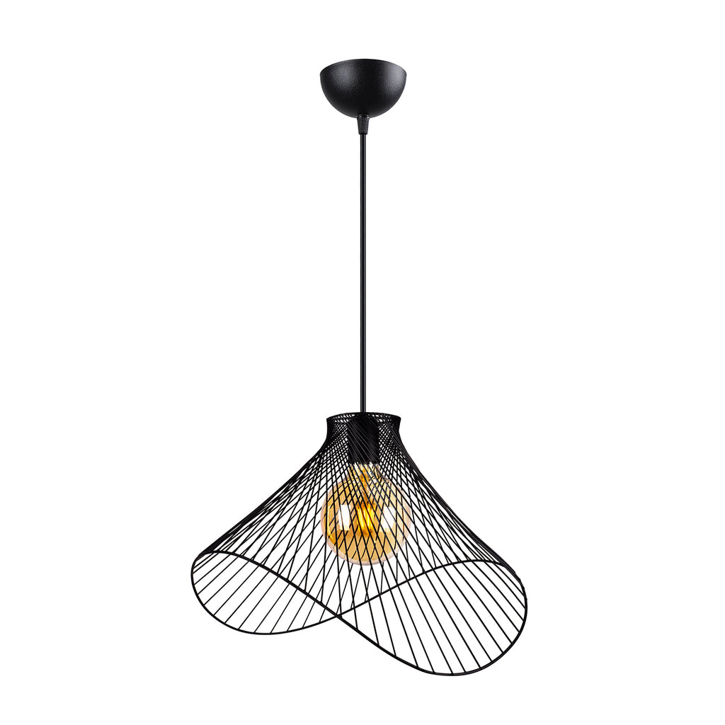Vue de face de la suspension florale en fil métallique noir Ø50 cm