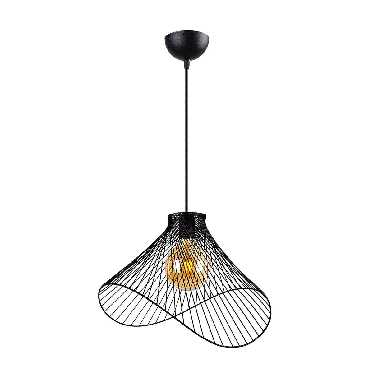 Vue de face de la suspension florale en fil métallique noir Ø50 cm