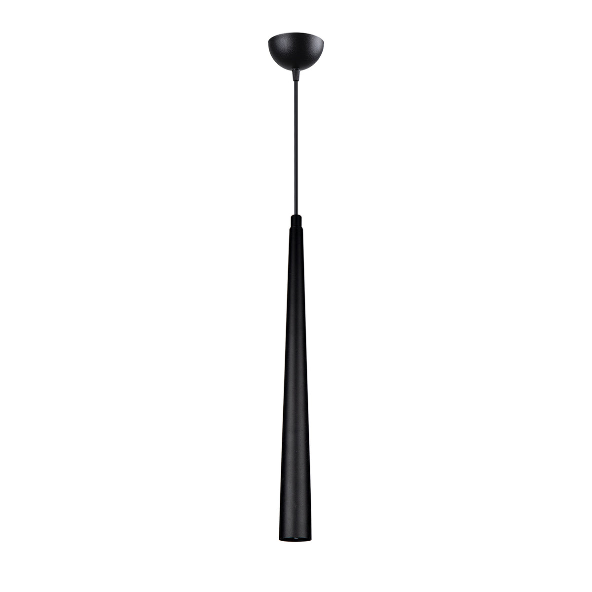 Vue de la suspension tube noir mat avec câble et rosace noirs